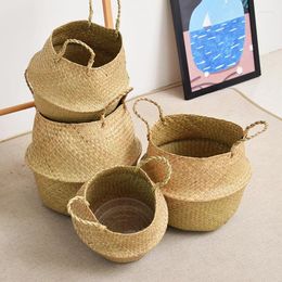 Decorative Flowers Natural Wicker Seaweed Woven Storage Baskets Flower Pot For Artificial Plant Hanging Laundry Basket Home Garden Decor