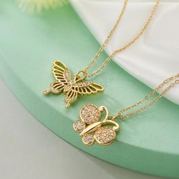 Pendant Necklaces BUY Fashion Gold Color Cute Butterfly Stainless Steel Chain Necklace For Women Girl CZ Party Jewelry Femme Bijoux