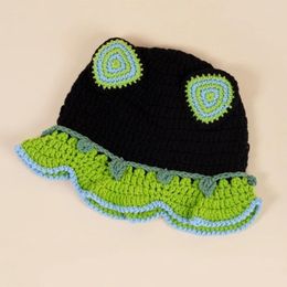 Berets Travelling Bucket Hat Crochet Bear Ear Decor Fisherman For Teenagers Sports Drop