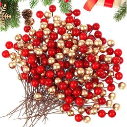 Decorative Flowers 100Pcs Artificial Flower 12mm Small Berries Cherry For Wedding Party Gift Box Christmas DIY Wreath Home Xmas Decorations