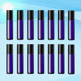 Storage Bottles 12pcs 5ml Roll On Refillable Glass Roller Sample For Essential Oils Chemistry Chemicals ( Blue )