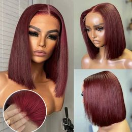 99J Burgundy Short Bob Wig 134 Lace Front Wigs For Black Women Brazilian Human Hair Red Highlighted Color Wear Go Glueless Wig 240118