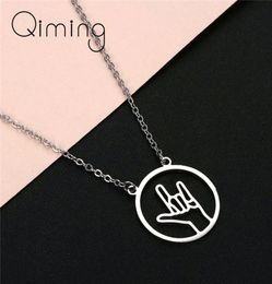 Round Sign Language Gesture Men Hip Hop Rock Band Vintage Necklace For Women Pendant Necklaces Gift7600948