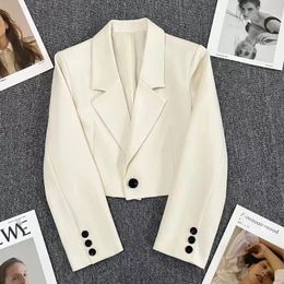 Women's Suits Black White Blazer 2024 Spring Korean Single Button Office Lady Cropped Jacket Casual Long Sleeve Suit Coat