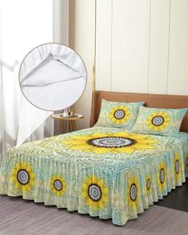 Bed Skirt Sunflower Mandala Bohemian Elastic Fitted Bedspread With Pillowcases Mattress Cover Bedding Set Sheet