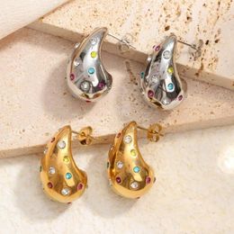 Stud Earrings Gold-plated Colorful Zircon Chubby Water Drop For Women Girls Silver Classic Trend Wedding Party Jewelry