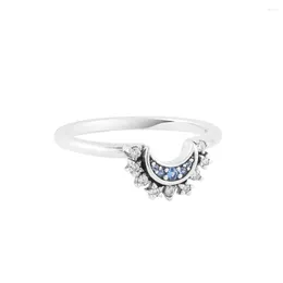 Cluster Rings Celestial Blue Sparkling Moon Ring 925 Sterling Silver For Women Wedding Jewellery Vintage Accessory