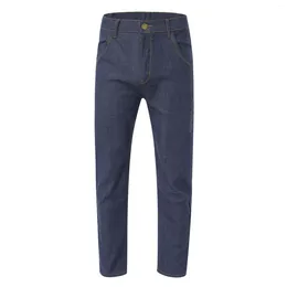 Men's Jeans Fashion European American Style Stretch Men Luxury Denim Pants Slim Straight Deep Blue Gentleman Slacks