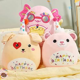 30cm Soft Throw Pillows Axolotl Bear Birthday for Girls Sleeping Plush Toy Stuffed Animals Pink Cake Celebration 240131