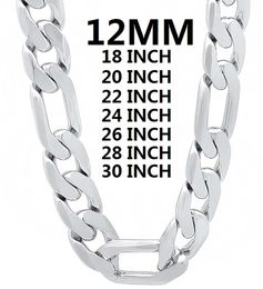 Sterling Silver Mens Classic Necklace 12mm Cuban Chain 18-30 inches Charm High Quality Fashion Jewellery Wedding 240210