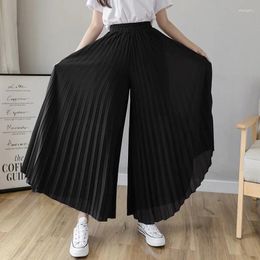 Women's Pants Women Elegant Chiffon High Waist Wide Leg Casual Fashion Pleated Loose Trousers Clothes Comodi Pantalones De Mujer A97