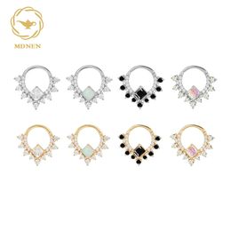 MDNEN ASTM 36 Nose Ring Earrings Zircon Quadrate Opal Hinged Clicker Segment Hoop Piercing Jewelry 240130