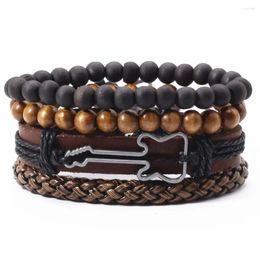 Charm Bracelets Arrival Wood Beads Handmade Feather Guitar Believe Faith Words Men Leather Women Homme Jewellery