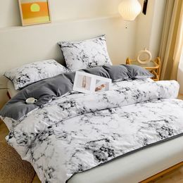 Home bedding set White marble pattern duvet cover pillowase FR king US twin UK queen AU single size no bed sheet 240202