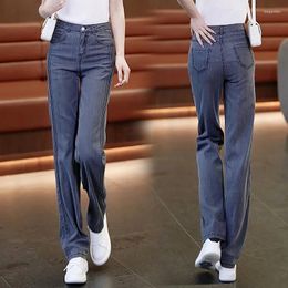 Women's Jeans Pants For Women With Pockets Blue Trousers High Waist S Womens Grey Straight Leg South Korea Streetwear Top Selling Emo