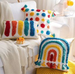 Decoration Rainbow Cushion Cover 30x50cm 45x45cm Tufted Colourful Throw Pillow Case For Living Bed Girls Kids Room Home Decor 240118