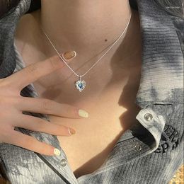 Pendant Necklaces Y2k Fashion Blue Crystal Heart Women Girls Sparkling Rhinestone Fairy Clavicle Chain Jewellery Gifts