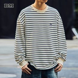 Spring autunno coreano di felpa a strisce di alta qualità uomo abbigliamento streetwear oversize oversize a manica lunga harajuku top palover casual 240201