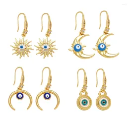 Dangle Earrings Copper Zircon Hoops Moon For Women Enamel Blue Eye Gold Plated Jewelry Gifts Olho Grego Ersq59