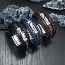 Charm Bracelets Men's Leather Bracelet Handmade Weaving Fashion Punk Hand Ring Personalized Magnetic Buckle For Men