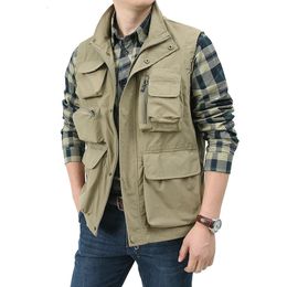 Mens Unloading Vest Tactical Webbed Gear Coat Summer Pographer Waistcoat Tool Many Pocket Mesh Work Sleeveless Jacket Male 240301