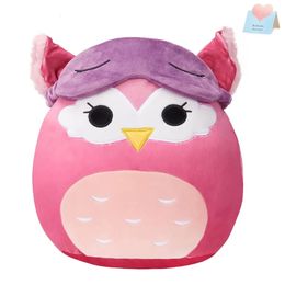 Glow Guards 30cm Throw Pillows Owl Doll Wear Eye Mask Plush Toy Soft Cotton Cute Stuffed Animals Sleep Pillow for Girls 240131