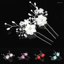 Hair Clips 2Pcs/lot Korean Style Crystal Pearl Combs For Women Fabric Flower Hairpin Headpiece Bridesmaid Wedding Accessories