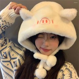 Berets Thickened Plush Hat Casual Cold-proof Winter Warm Ear Protection Cute Pig Windproof Beanies Riding