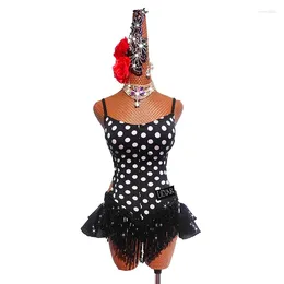 Stage Wear Latin Dance Performance Competition Dress Custom Women's Polka Dot Tassel Short Skirt Tango Cha Rumba High-end