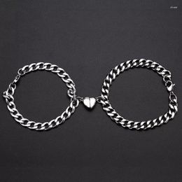 Link Bracelets 2PC Silver Color Magnetic Bracelet For Lovers Stainless Steel Pink Heart Chain Women Girls Fashion Jewelry