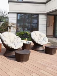Camp Furniture Balcony Small Tables And Chairs Outdoor Rattan Woven Rotating Coffee Gardens Courtyards