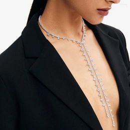 Pendant Necklaces Stonefans Long Tassel Necklace Rhinestones Fashion Women Luxury 2024 Trending Rave Accessories Festival Harness Party