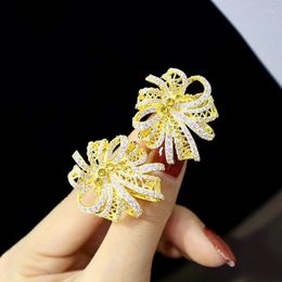 Stud Earrings ZOCA Boutique Jewellery Bow Flower Unique Two Layers Gold Plated 925 Sterling Silver Zircon Women Accessories Gifts Party