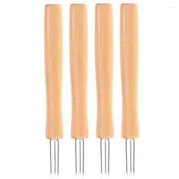 Forks Stainless Steel Corn Holders Wooden Handle Hand Skewers Outdoor BBQ Anti Scalding Garden Picnic Cooking Tools