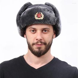 Berets Soviet Emblem Bomber Hats Windproof Waterproof For Men Women Outdoor Thickened Ear Protection Cap Russian Warm Hat