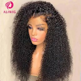 134 Jerry Curly Lace Front Wig Deep Kinky Curly Human Hair Wigs Brazilian 44 HD Transparent Lace Frontal Closure Wig For Women 240118