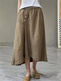 Skirts QPFJQD Female Retro Irregular Linen Skirt Elastic Waist Clothes 2024 Summer Casual Women A-Line Solid Colour