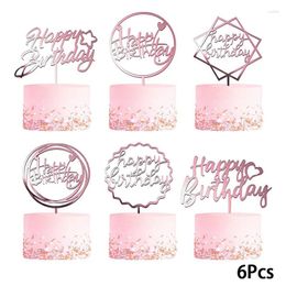 Party Supplies 6pcs Fashion Acrylic Cake Toppers Gold Mirror Happy Birthday Topper Decor Dessert Decoration Baking