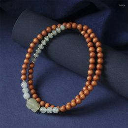 Strand Sandalwood Buddha Beads 6mm Multi Circle Round Hand Strands Mixed With Jade And Stone Vintage Elegant Women's Wood Art