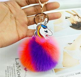 Plüsch Flauschiger Fellball Schlüsselanhänger Einhorn Schlüsselanhänger Designer Taschenanhänger Schlüsselanhänger Kaninchenhaar Poms Künstliche Kugeln Schlüsselanhänger 13 Co6524419