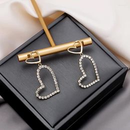 Dangle Earrings Cute Sweet Metal Crystal Heart Drop For Women Korean Fashion Hollow Out Love Party Romantic Jewellery
