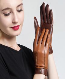 NEW 2019 Genuine Leather Women Gloves Female Elegant Two Tones Sheepskin Gloves Autumn Winter Warm Plush Lined 33268977398