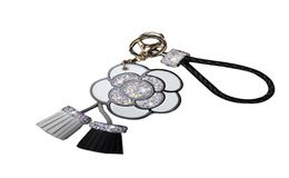 Luxury Mirror Crystal Rose Flowers Keychain Bag Pendant Car Ornaments Charm For Women Leather Key Chain Tassel Key Ring Porte6005921