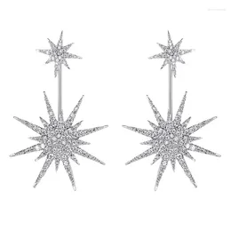 Dangle Earrings Shiny Double Layered Eight Pointed Burst Star Drop For Women