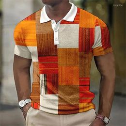 Men's Polos Vintage Splicing Striped Plaid 3D Printed Polo Shirts For Men Clothes Fashion Women Streetwear Block Graphic Shirt Boy Tops