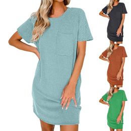 Casual Dresses Short Sleeve Loose T Shirt Dress Women Spring And Summer Solid Color Round Neck Sleeved Striped