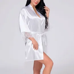 Women's Sleepwear Nightgown Robe Three-quarter Sleeve Lace Stitching Silky Satin French Romance Bathrobe Nightwear Leisure Home Clothes