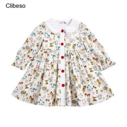 2024 Spring Dress For Girls Baby Clothes Print Flower Kids Clothing Princess Costume Children Outfit Tops Dresses Sisters 240126