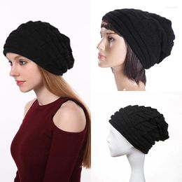 Berets Winter Baggy Chunky Ski Hat Women Knit Thick Brimless Beanie Cap Men Outdoor Soft Warm Fashion Black Hats