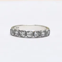 Cluster Rings Genuine 925 Sterling Silver Round Alluring Cushion CZ Ring Compatible With European Jewelry